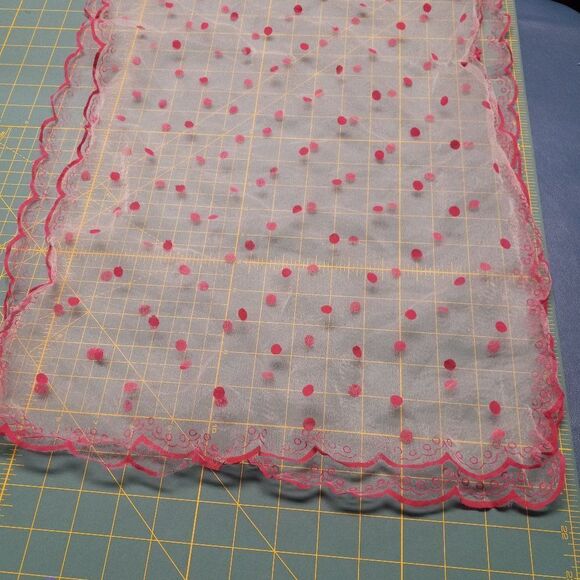 Cottage Core Vintage Scarf sheer pink raised polka dot scallop edge - Picture 1 of 6